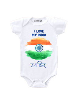 KNITROOT - Round Flag Printed White Onesie
