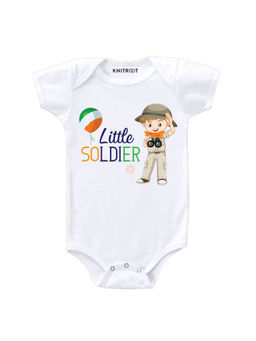 KNITROOT - Little Soldier Printed White Onesie