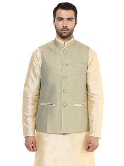 KISAH - Woven Men Beige Nehru Jacket