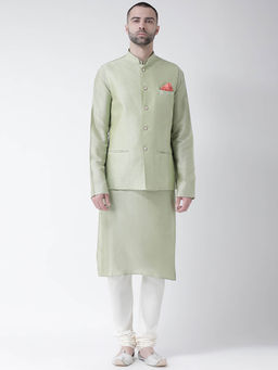 KISAH - Kurta And Churidar With Green Nehru Jacket (Set of 3)
