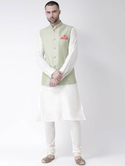 KISAH - Kurta And Churidar With Green Nehru Jacket (Set of 3)