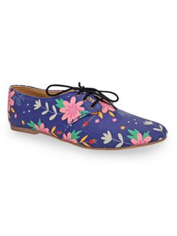 KANVAS - Sapphire Flower Power Printed Blue Oxfords Shoes