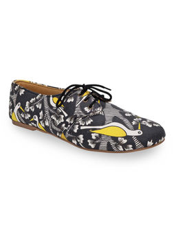 KANVAS - Waltz of Birds Printed Black Oxford Shoes