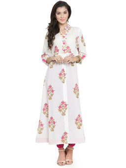 Geroo Jaipur - White Hand Block Printed Pure Cotton Kurta