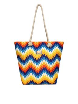 KLEIO - Printed Zipper Canvas Beach Tote Bag for Women Ladies(HO4016KL-ZZ)(ZIG ZAG)