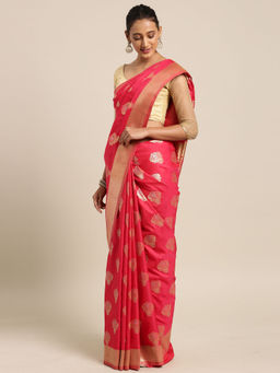 Sareemall - Pink Silk Printed Saree with Unstitched Blouse