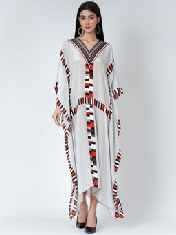 First Resort by Ramola Bachchan - Grey Geometric Mid Length Kaftan