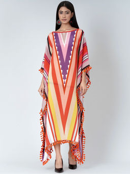 First Resort by Ramola Bachchan - Orange Candy Stripe Mid Length Kaftan