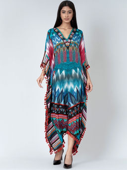 First Resort by Ramola Bachchan - Multicolour Abstract Mid Length Kaftan