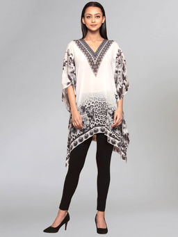 First Resort by Ramola Bachchan - Beige Floral Mid Length Kaftan