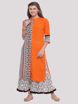 Geroo Jaipur - Orange Printed Straight Rayon Kurta