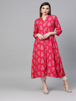 Pink and golden kurti clearance