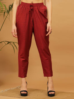 Kaanchie Nanggia - Maroon Solid Cotton Pants