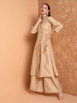 Kaanchie Nanggia - Beige Printed Kurta And Palazzo (Set of 2)
