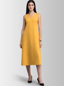 FableStreet - Yellow Solid Dress