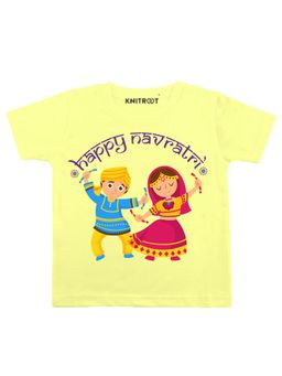 KNITROOT - Yellow Happy Navratri Dance Printed T-Shirt