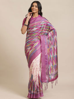 Sareemall - Magenta Casual Art Silk Printed Saree With Unstitched Blouse