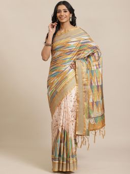 Sareemall - Mustard Casual Art Silk Printed Saree With Unstitched Blouse