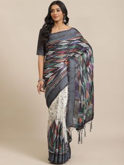 Sareemall - Black Casual Art Silk Printed Saree With Unstitched Blouse