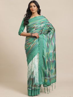 Sareemall - Green Casual Art Silk Printed Saree With Unstitched Blouse