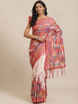 Sareemall - Red Casual Art Silk Printed Saree With Unstitched Blouse