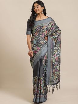 Sareemall - Teal Green Casual Art Silk Printed Saree With Unstitched Blouse