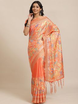 Sareemall - Orange Casual Art Silk Printed Saree With Unstitched Blouse