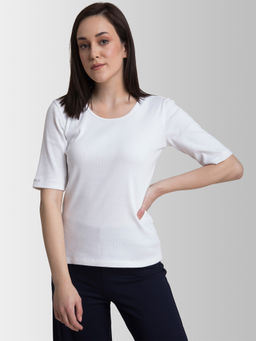 FABLE STREET - 4 Way Stretch Round Neck LivIn T Shirt - White