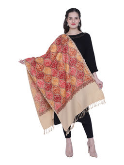 SWI STYLISH - Beige Aari Embroidery Kashmiri Stole