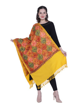 SWI STYLISH - Yellow Aari Embroidery Kashmiri Stole