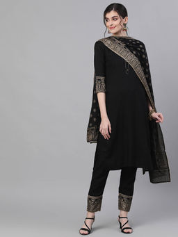 ISHIN - Black Gota Work Kurta And Trouser With Dupatta (Set of 3)