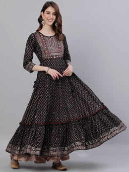 ISHIN - Women Black Yoke Embellished Anarkali Kurta