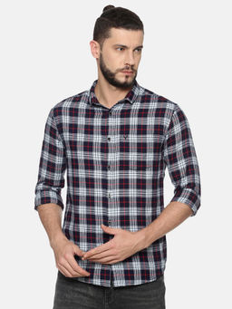 SHOWOFF - Cotton Blue Checks Casual Slim Fit Shirt