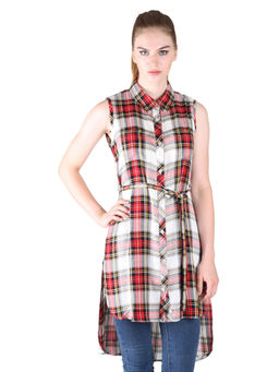 Owncraft - Women's Red High Low Check Shirt