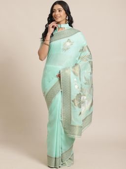 Sareemall - Sea Green Festive Linen Silk Woven Saree With Unstitched Blouse
