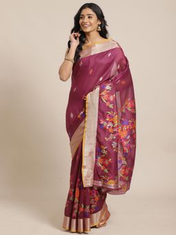 Sareemall - Magenta Festive Pure Jamdani Silk Woven Saree With Unstitched Blouse