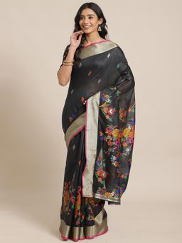 Sareemall - Black Festive Pure Jamdani Silk Woven Saree With Unstitched Blouse