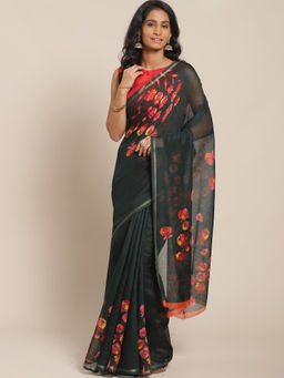 Sareemall - Green Floral Printed Saree
