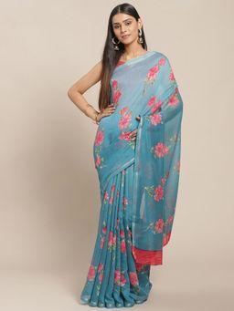Sareemall - Blue Floral Printed Saree