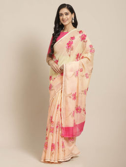 Sareemall - Peach Floral Saree with Unstitched Blouse