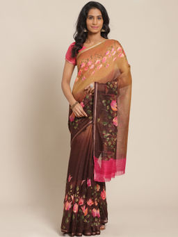 Sareemall - Beige Floral Printed Saree