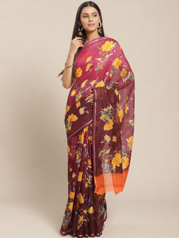 Akhilam - Red Floral Printed Saree