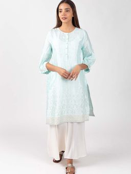 Kasya - Blue Shentun Kurta With Gold Print