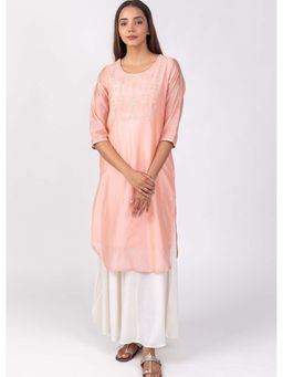Kasya - Peach Shentun Kurta With Embroidered Yoke