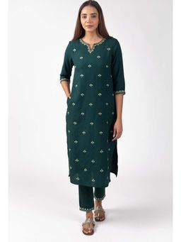 Kasya - Green Rayon Flex All Over Embroidered Kurta With Pant (Set of 2)