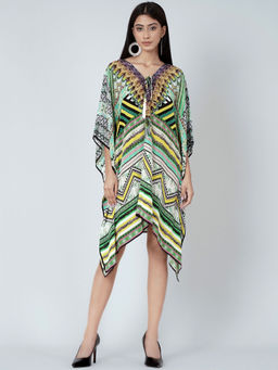 First Resort by Ramola Bachchan - Jade Green Geometric Kaftan Tunic