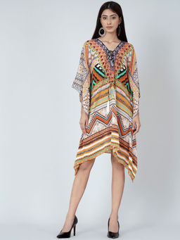 First Resort by Ramola Bachchan - Orange Geometric Kaftan Tunic
