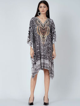 First Resort by Ramola Bachchan - Grey And Black Python Print Silk Kaftan Tunic