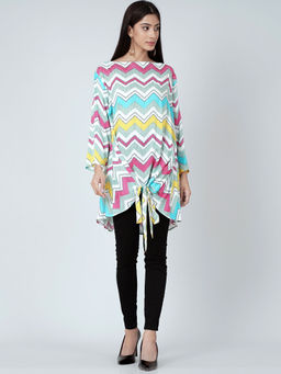 First Resort by Ramola Bachchan - Blue And Pink Chevron Kaftan Top