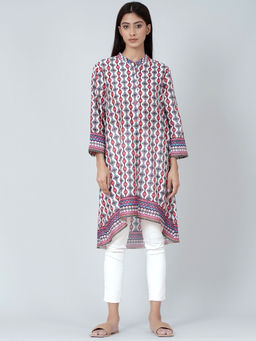 First Resort by Ramola Bachchan - Multicoloured Asymmetrical Paisley Print Shirt Style Kurta